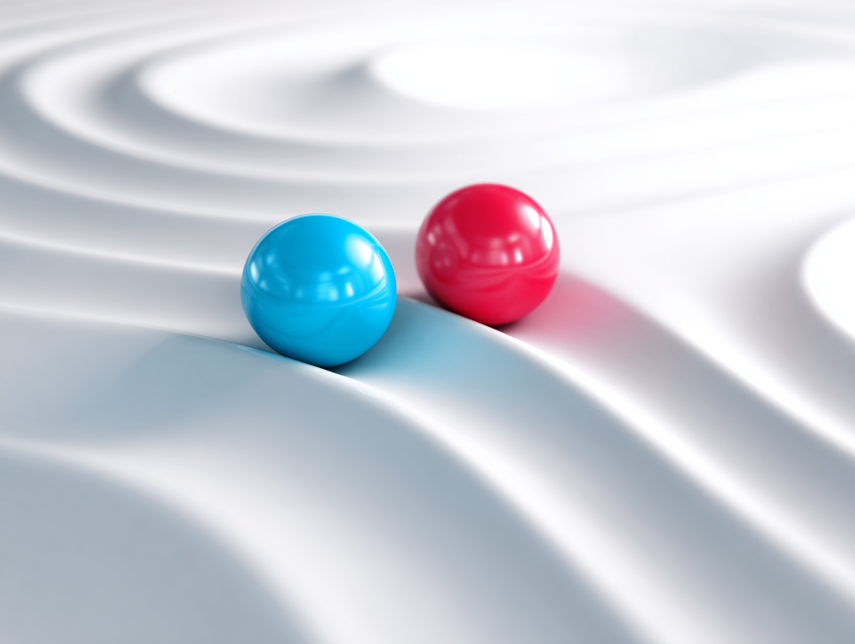 two_smooth_balls_on_a_white_wavy_surface_getting_in_91a5f03c-70cc-4488-bcef-76f847bfc8a1_2